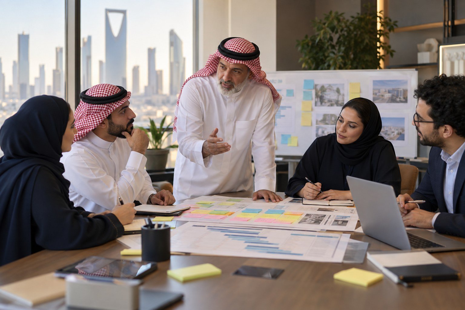 About Professional instructor guiding a collaborative project planning workshop